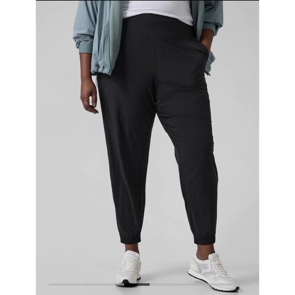 Athleta Brooklyn Jogger Pants Womens Plus Size 26 Black Active Zip Pockets Gym - Picture 1 of 10